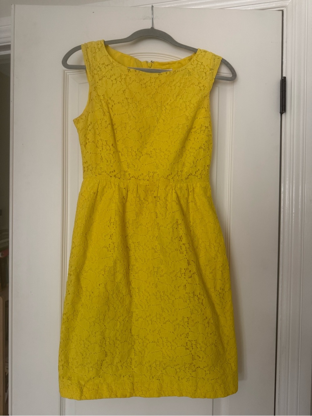 J. Crew Yellow Lace Lined Fit-and-Flare Mini Dress